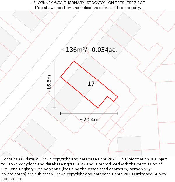 17, ORKNEY WAY, THORNABY, STOCKTON-ON-TEES, TS17 8GE: Plot and title map