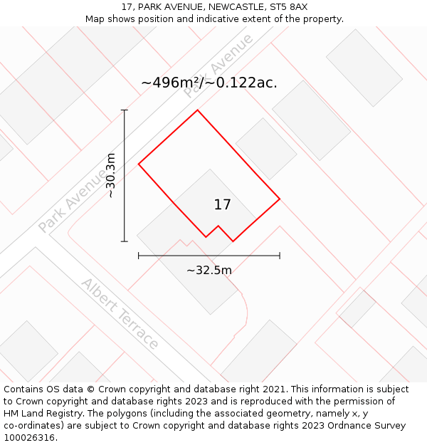 17, PARK AVENUE, NEWCASTLE, ST5 8AX: Plot and title map