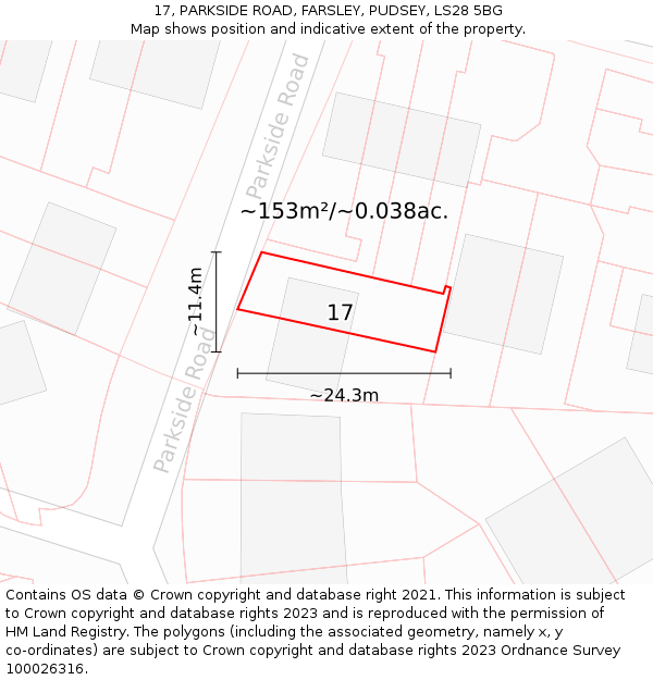 17, PARKSIDE ROAD, FARSLEY, PUDSEY, LS28 5BG: Plot and title map