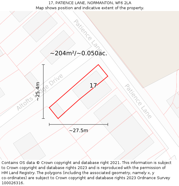 17, PATIENCE LANE, NORMANTON, WF6 2LA: Plot and title map