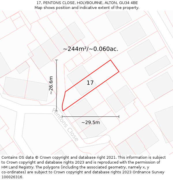 17, PENTONS CLOSE, HOLYBOURNE, ALTON, GU34 4BE: Plot and title map