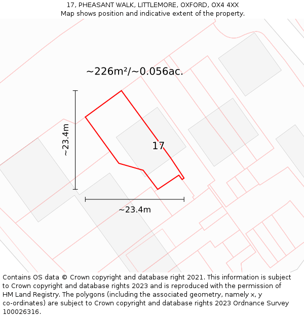 17, PHEASANT WALK, LITTLEMORE, OXFORD, OX4 4XX: Plot and title map