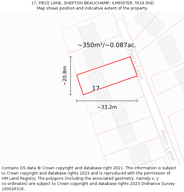 17, PIECE LANE, SHEPTON BEAUCHAMP, ILMINSTER, TA19 0ND: Plot and title map