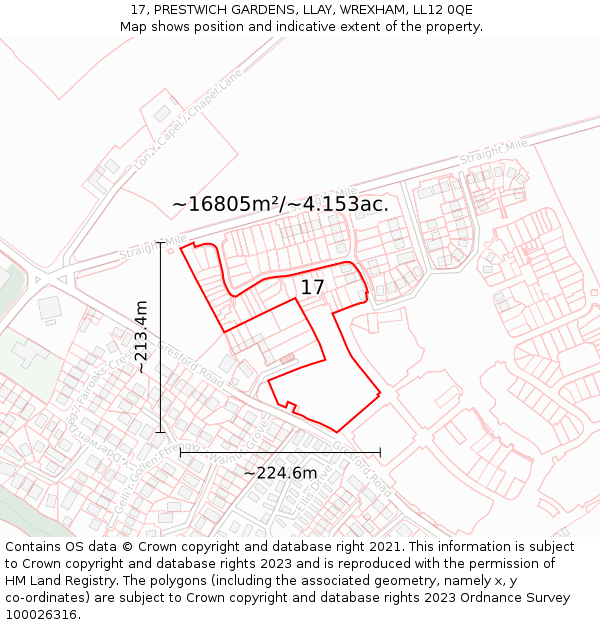 17, PRESTWICH GARDENS, LLAY, WREXHAM, LL12 0QE: Plot and title map