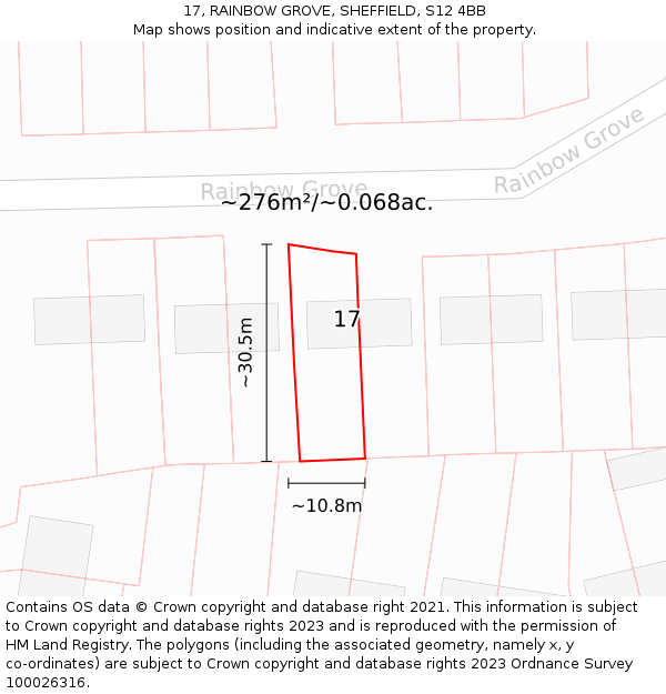 17, RAINBOW GROVE, SHEFFIELD, S12 4BB: Plot and title map