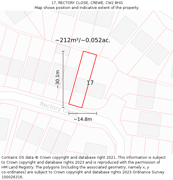 17, RECTORY CLOSE, CREWE, CW2 8HG: Plot and title map