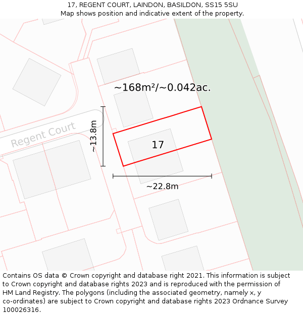 17, REGENT COURT, LAINDON, BASILDON, SS15 5SU: Plot and title map