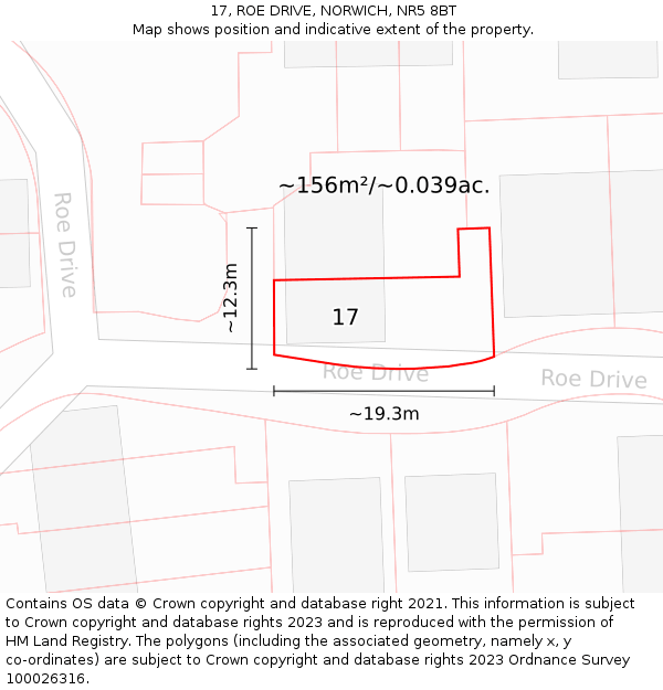 17, ROE DRIVE, NORWICH, NR5 8BT: Plot and title map