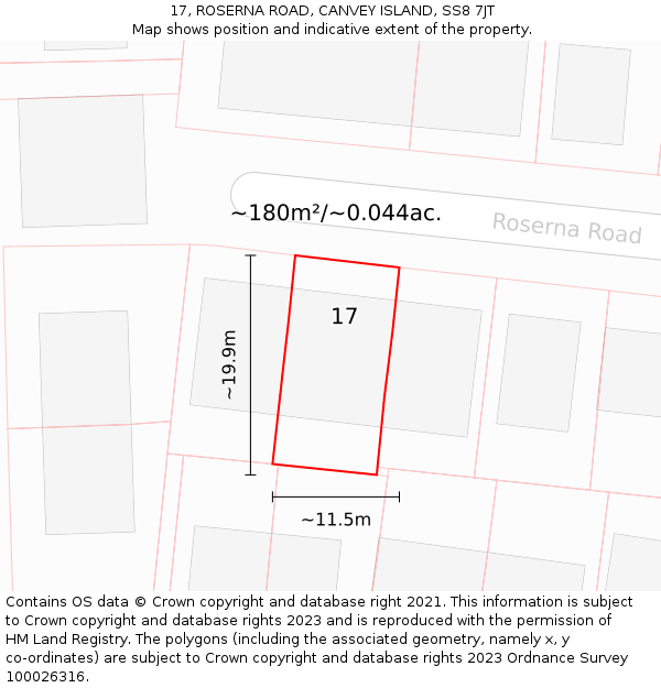 17, ROSERNA ROAD, CANVEY ISLAND, SS8 7JT: Plot and title map