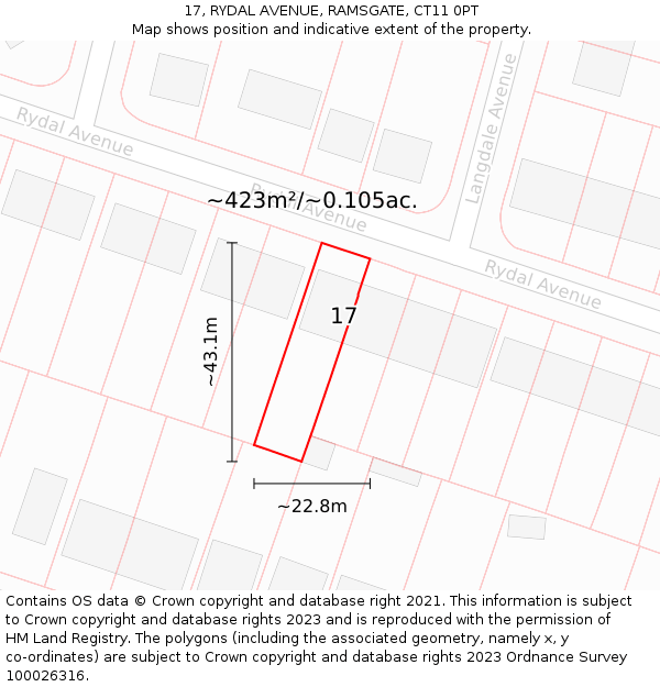 17, RYDAL AVENUE, RAMSGATE, CT11 0PT: Plot and title map