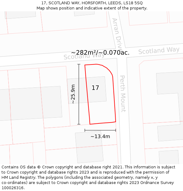 17, SCOTLAND WAY, HORSFORTH, LEEDS, LS18 5SQ: Plot and title map