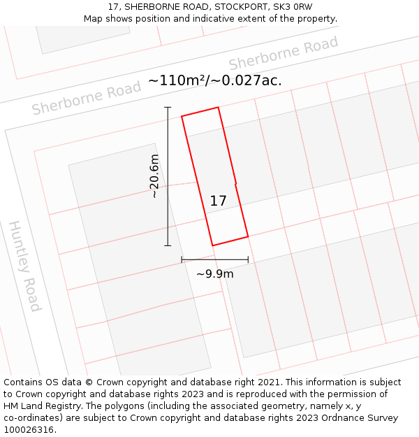 17, SHERBORNE ROAD, STOCKPORT, SK3 0RW: Plot and title map