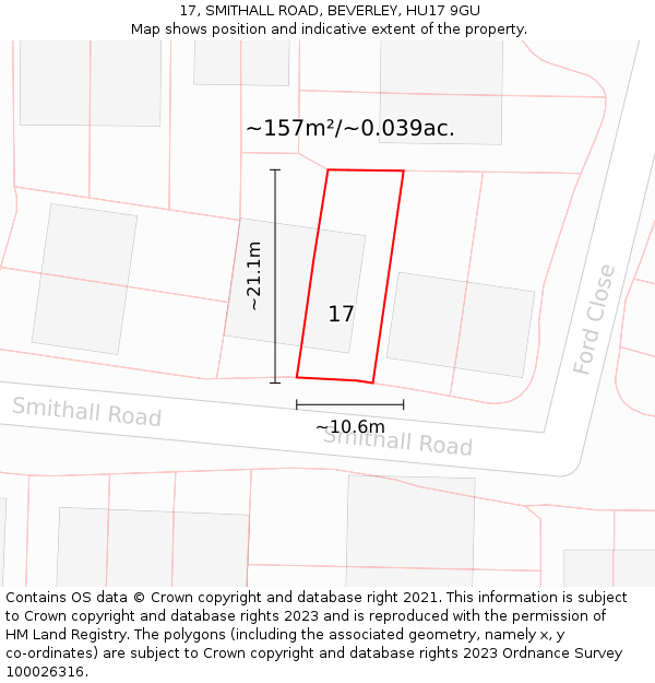 17, SMITHALL ROAD, BEVERLEY, HU17 9GU: Plot and title map