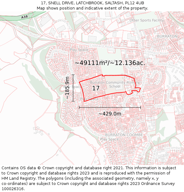 17, SNELL DRIVE, LATCHBROOK, SALTASH, PL12 4UB: Plot and title map