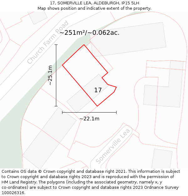 17, SOMERVILLE LEA, ALDEBURGH, IP15 5LH: Plot and title map