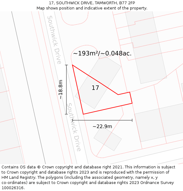 17, SOUTHWICK DRIVE, TAMWORTH, B77 2FP: Plot and title map