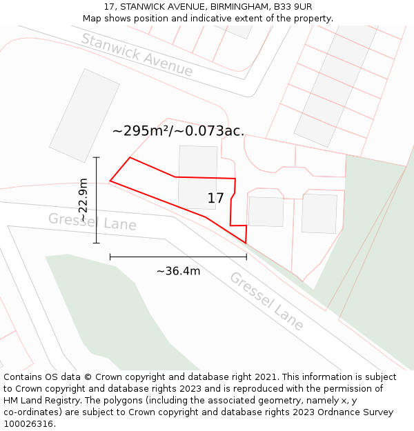 17, STANWICK AVENUE, BIRMINGHAM, B33 9UR: Plot and title map