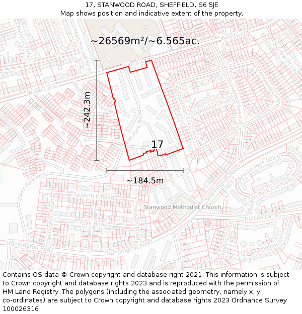 17, STANWOOD ROAD, SHEFFIELD, S6 5JE: Plot and title map