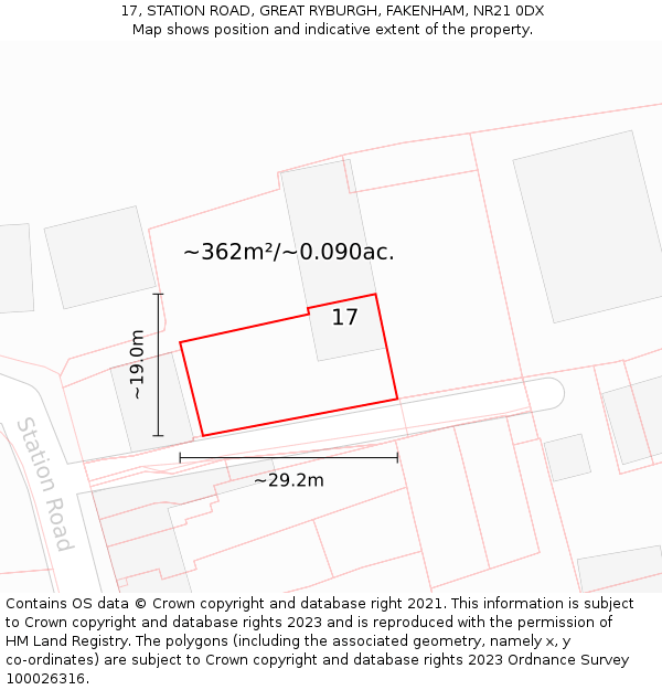 17, STATION ROAD, GREAT RYBURGH, FAKENHAM, NR21 0DX: Plot and title map