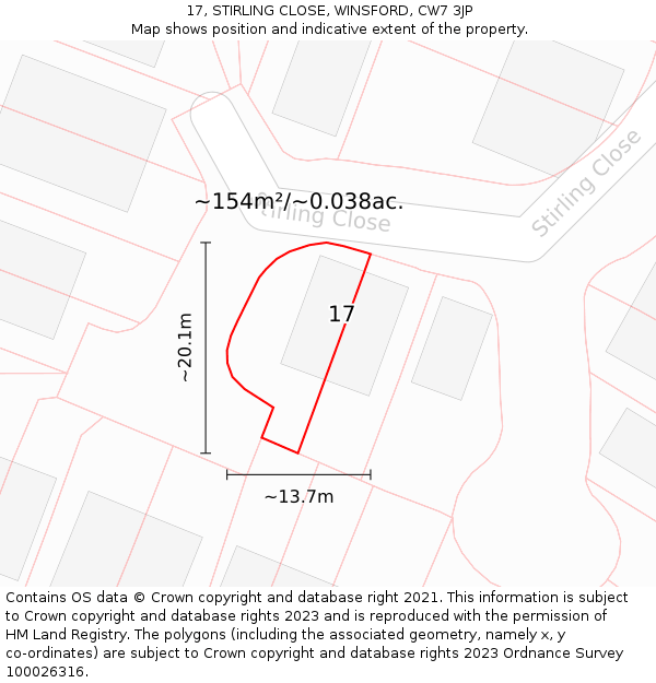 17, STIRLING CLOSE, WINSFORD, CW7 3JP: Plot and title map