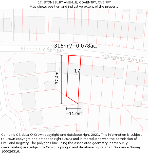 17, STONEBURY AVENUE, COVENTRY, CV5 7FY: Plot and title map