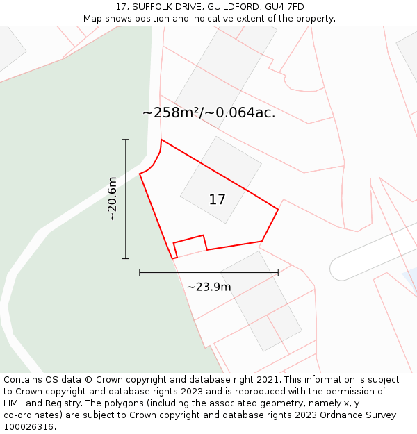 17, SUFFOLK DRIVE, GUILDFORD, GU4 7FD: Plot and title map