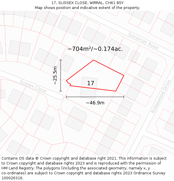 17, SUSSEX CLOSE, WIRRAL, CH61 8SY: Plot and title map