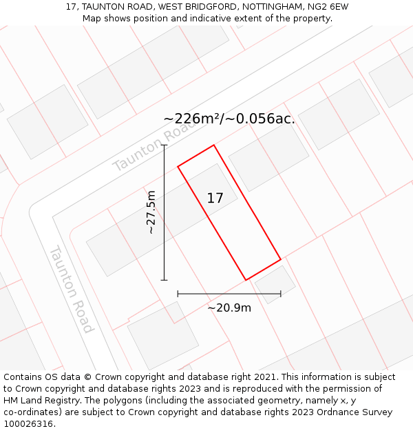 17, TAUNTON ROAD, WEST BRIDGFORD, NOTTINGHAM, NG2 6EW: Plot and title map