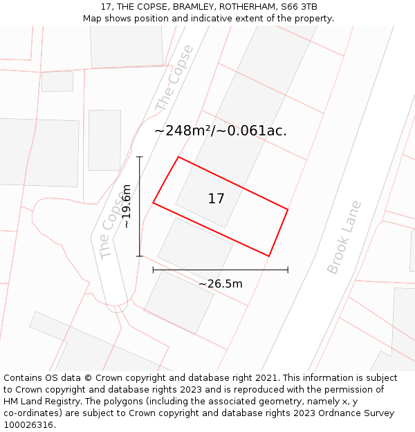 17, THE COPSE, BRAMLEY, ROTHERHAM, S66 3TB: Plot and title map