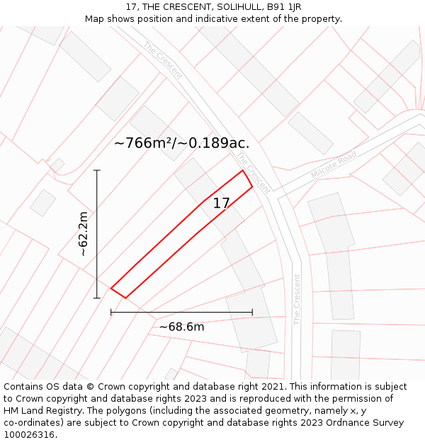 17, THE CRESCENT, SOLIHULL, B91 1JR: Plot and title map