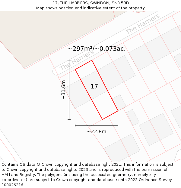 17, THE HARRIERS, SWINDON, SN3 5BD: Plot and title map