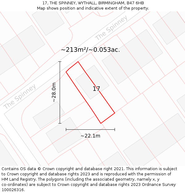 17, THE SPINNEY, WYTHALL, BIRMINGHAM, B47 6HB: Plot and title map