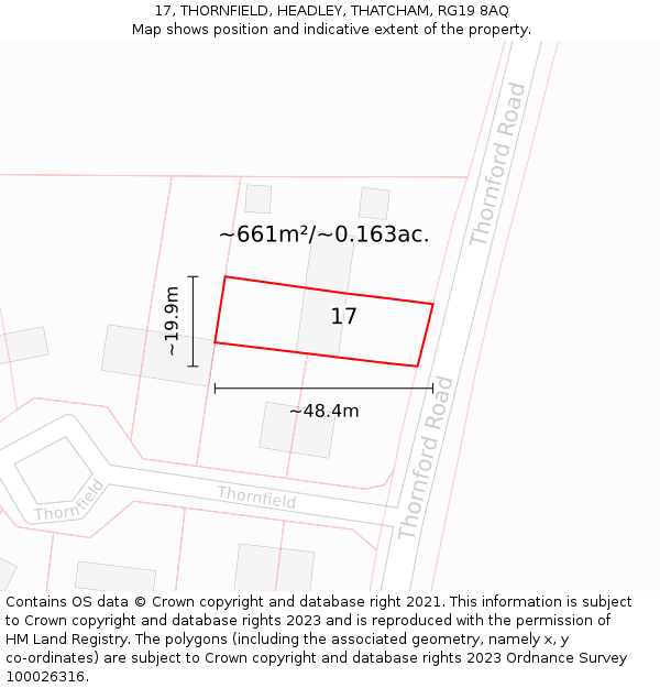 17, THORNFIELD, HEADLEY, THATCHAM, RG19 8AQ: Plot and title map