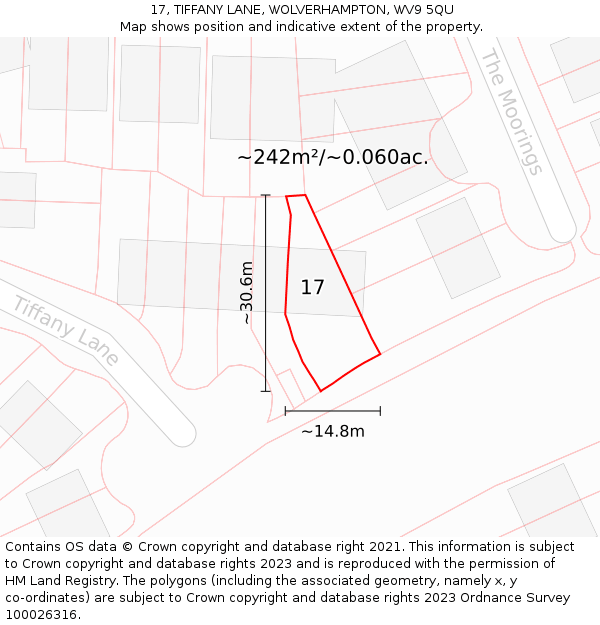 17, TIFFANY LANE, WOLVERHAMPTON, WV9 5QU: Plot and title map