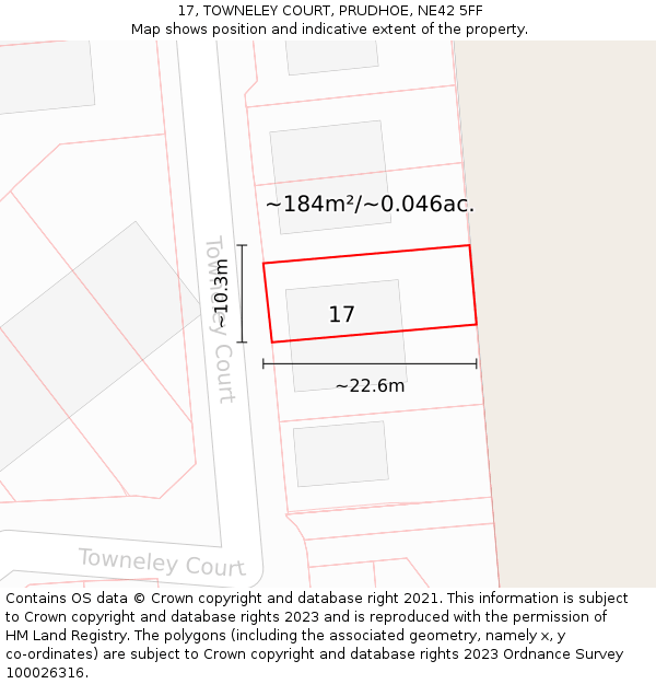 17, TOWNELEY COURT, PRUDHOE, NE42 5FF: Plot and title map