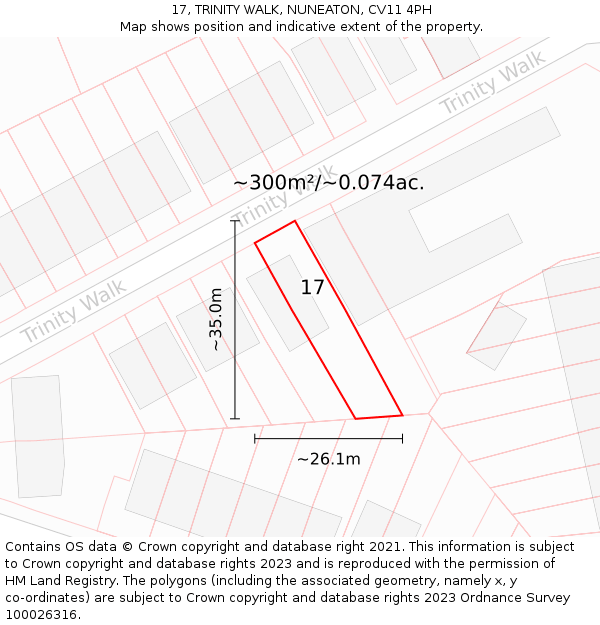 17, TRINITY WALK, NUNEATON, CV11 4PH: Plot and title map