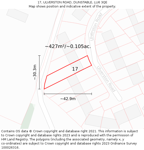 17, ULVERSTON ROAD, DUNSTABLE, LU6 3QE: Plot and title map