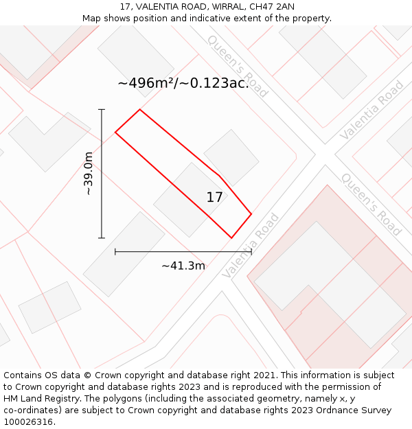 17, VALENTIA ROAD, WIRRAL, CH47 2AN: Plot and title map