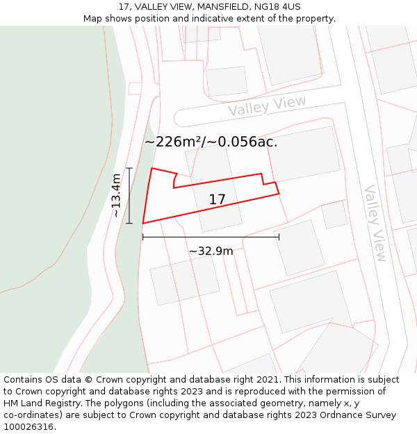 17, VALLEY VIEW, MANSFIELD, NG18 4US: Plot and title map