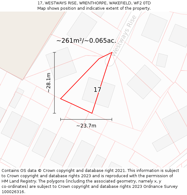 17, WESTWAYS RISE, WRENTHORPE, WAKEFIELD, WF2 0TD: Plot and title map