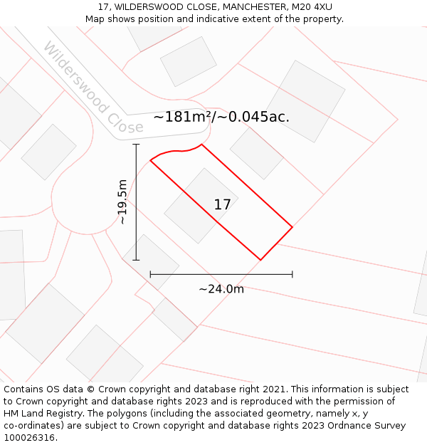 17, WILDERSWOOD CLOSE, MANCHESTER, M20 4XU: Plot and title map