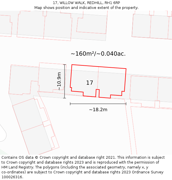 17, WILLOW WALK, REDHILL, RH1 6RP: Plot and title map