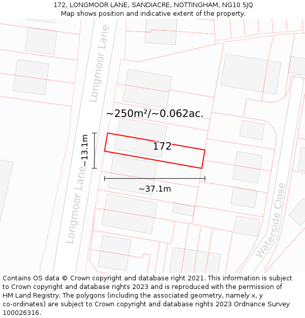 172, LONGMOOR LANE, SANDIACRE, NOTTINGHAM, NG10 5JQ: Plot and title map