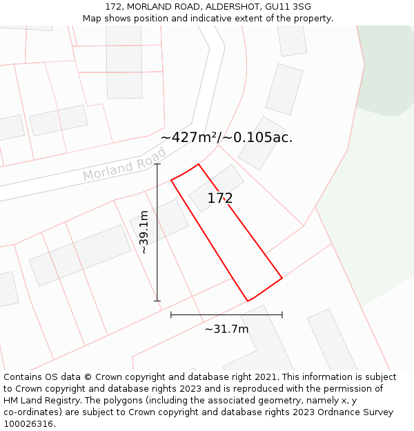 172, MORLAND ROAD, ALDERSHOT, GU11 3SG: Plot and title map