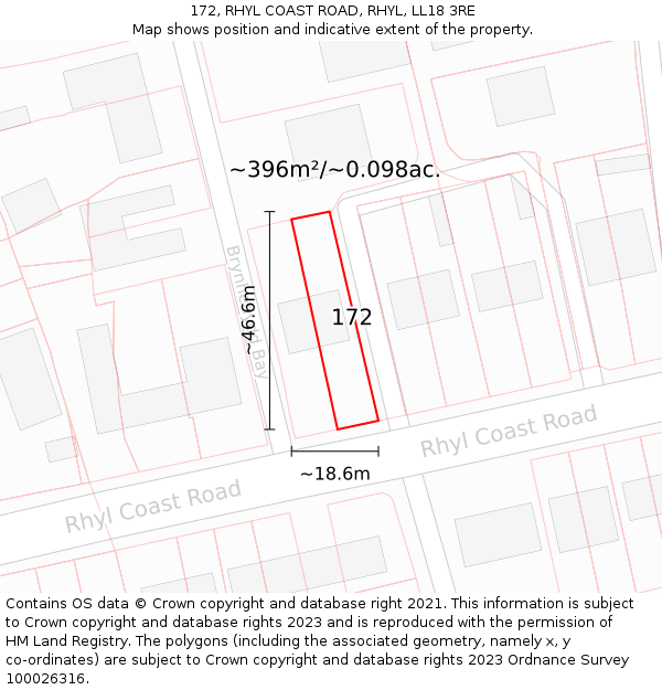 172, RHYL COAST ROAD, RHYL, LL18 3RE: Plot and title map