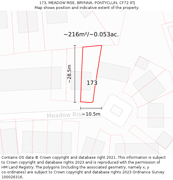 173, MEADOW RISE, BRYNNA, PONTYCLUN, CF72 9TJ: Plot and title map