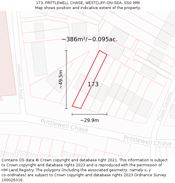 173, PRITTLEWELL CHASE, WESTCLIFF-ON-SEA, SS0 0RR: Plot and title map