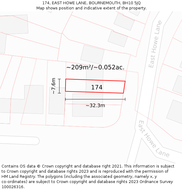 174, EAST HOWE LANE, BOURNEMOUTH, BH10 5JQ: Plot and title map