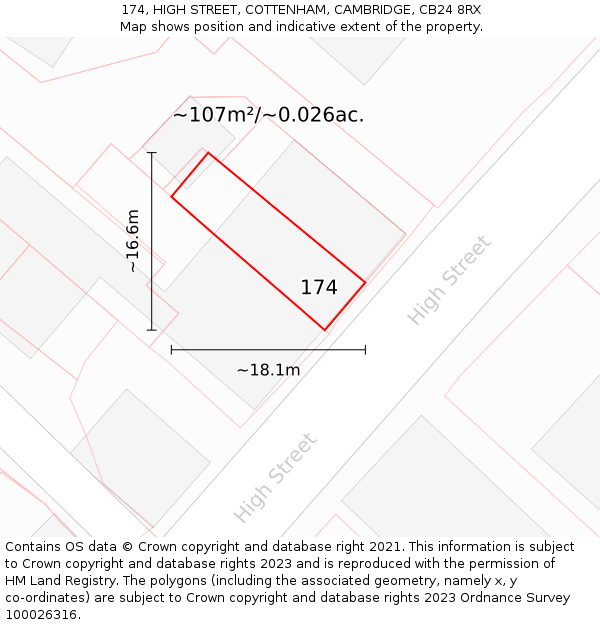 174, HIGH STREET, COTTENHAM, CAMBRIDGE, CB24 8RX: Plot and title map