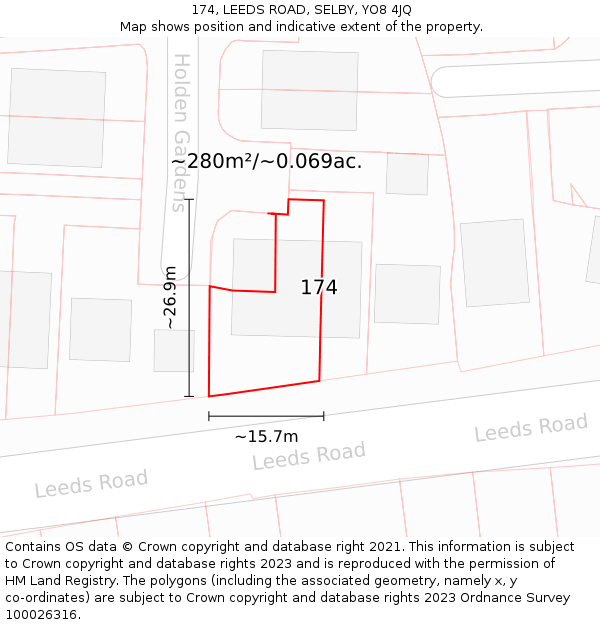 174, LEEDS ROAD, SELBY, YO8 4JQ: Plot and title map